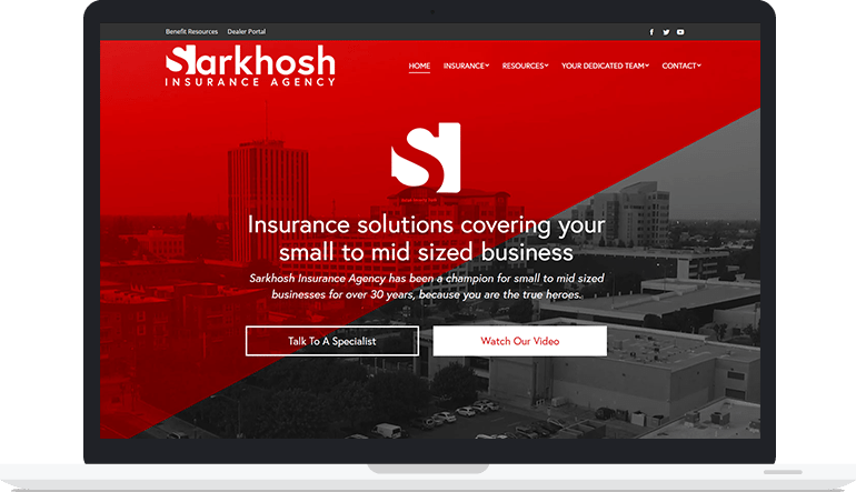 Sarkhosh-Insurance-Agency-Case-Study_Website-on-Laptop Branding Case Study - Insurance Industry