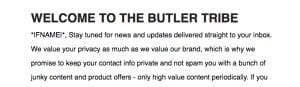 Butler Welcome Email