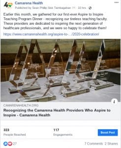 Camarena Health Aspire to Inspire Facebook PostCamarena Health Aspire to Inspire Facebook Post
